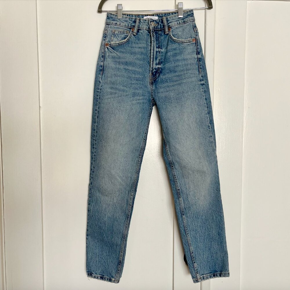 Zara, Brand New- Never Worn Slim Leg Jeans, Medium Wash with Distressing, Size 0